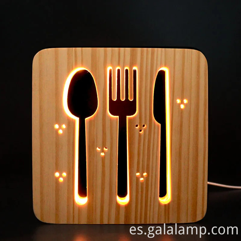 Luz de noche 3D creativa, tallado hueco de madera maciza, lámpara de escritorio LED